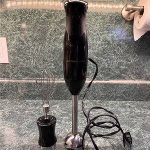 KITCHENSMITH Black Hand Blender with Whisk Attachment